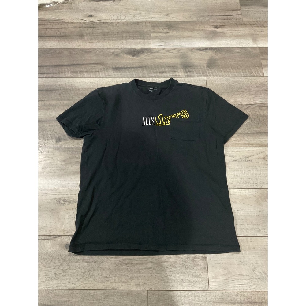 AllSaints Mens Relaxed Fit Graphic Pocket T-Shirt Black Small Center Seam‎